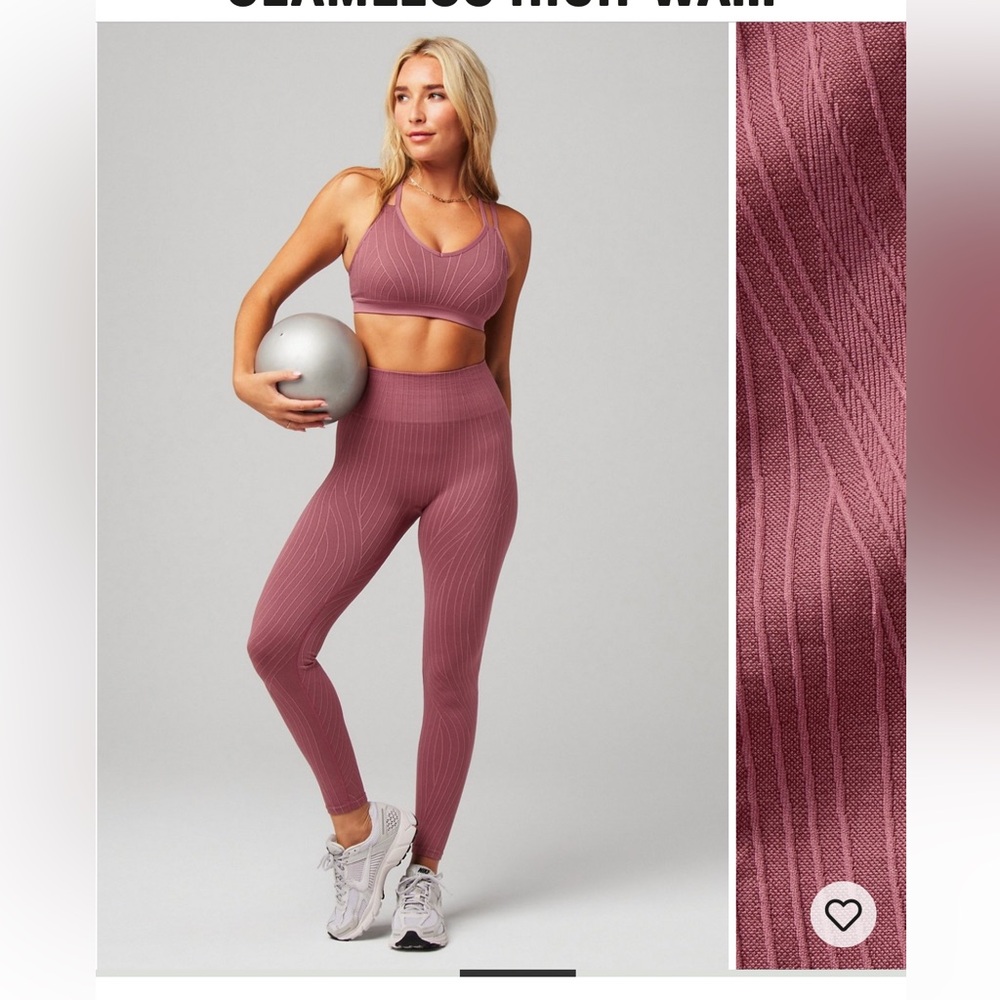 Fabletics Mauve Ribbed Seamless High-Waist Leggings